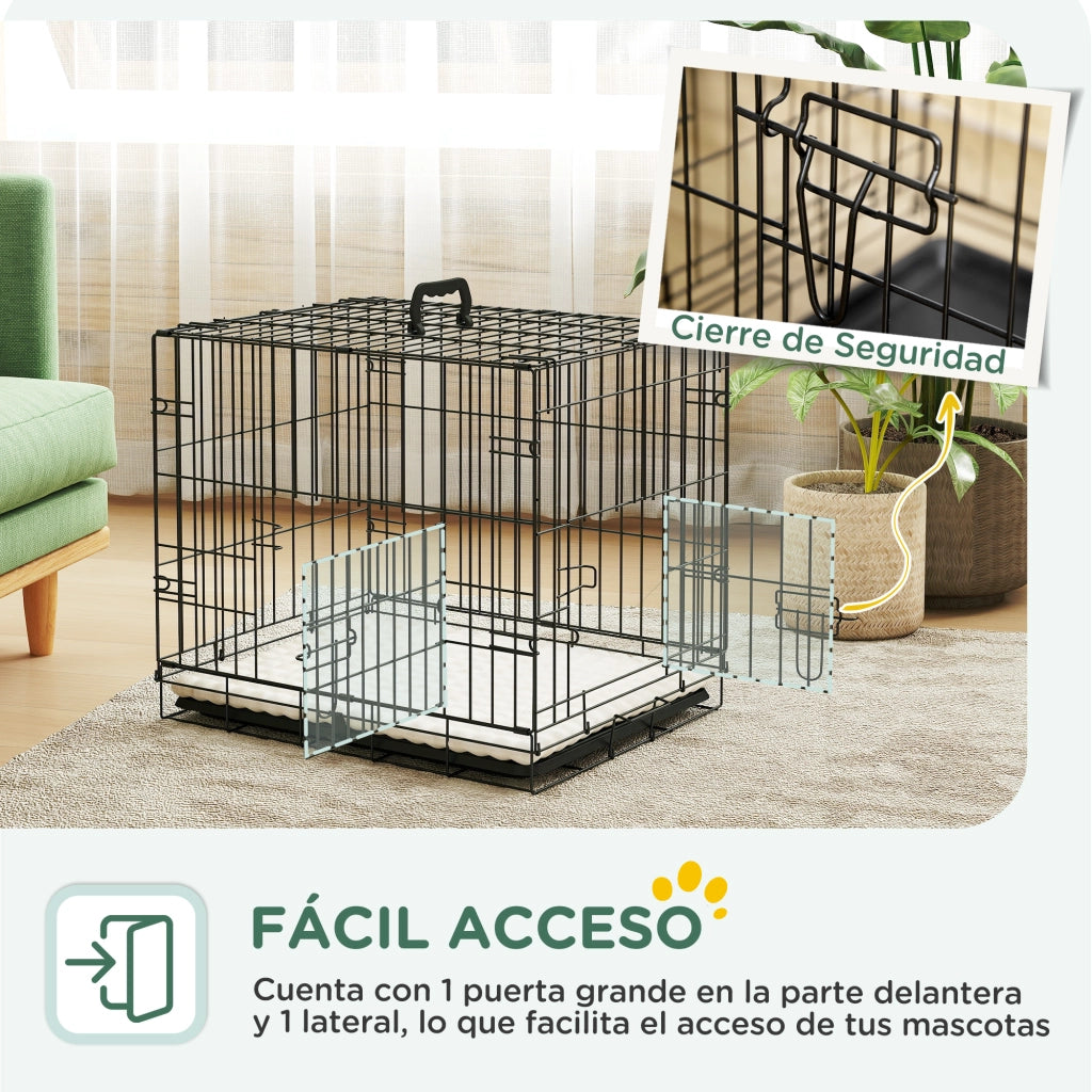 Gabbia per Cani Pieghevole con Cuscini Grigio e Nero ¨C zephmum ¨C 60x45x50 cm