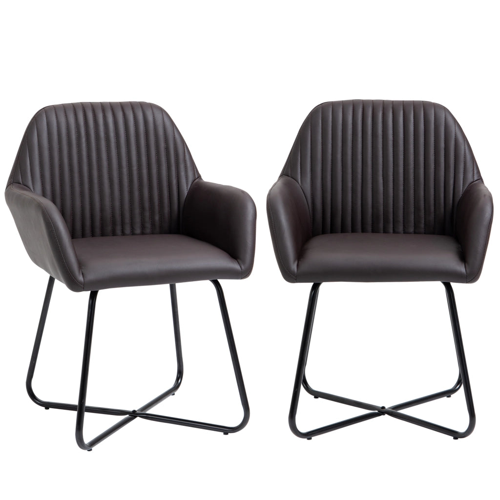 Set 2 Sedie da Pranzo Imbottite in Similpelle ¨C Zephmum ¨C Marrone 60x56.5x85
