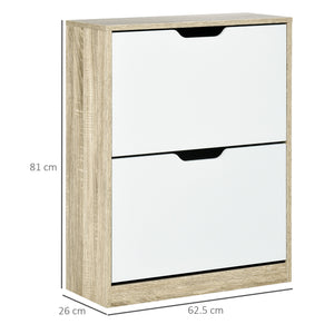 Scarpiera Slim Salvaspazio 2 Cassetti a Ribalta 8 Paisa di Scarpe 62,5x26x81 cm Legno e Bianco