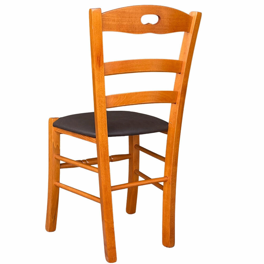 Sedia legno loris ciliegio con seduta in similpelle marrone