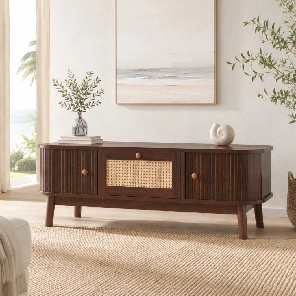 TAVOLINO DA CAFFÈ 110x55x38,5 cm MDF con dettagli in rattan