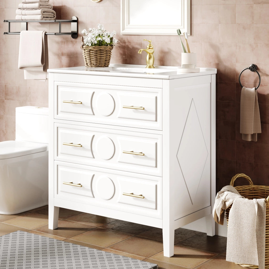 MOBILE BAGNO 81x46,5x86,5 cm Bianco in MDF con lavabo in ceramica