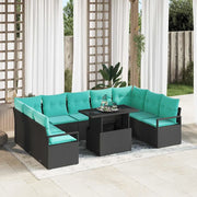 Set Divano da Giardino 10 pcs Nero e Blu Poly Rattan