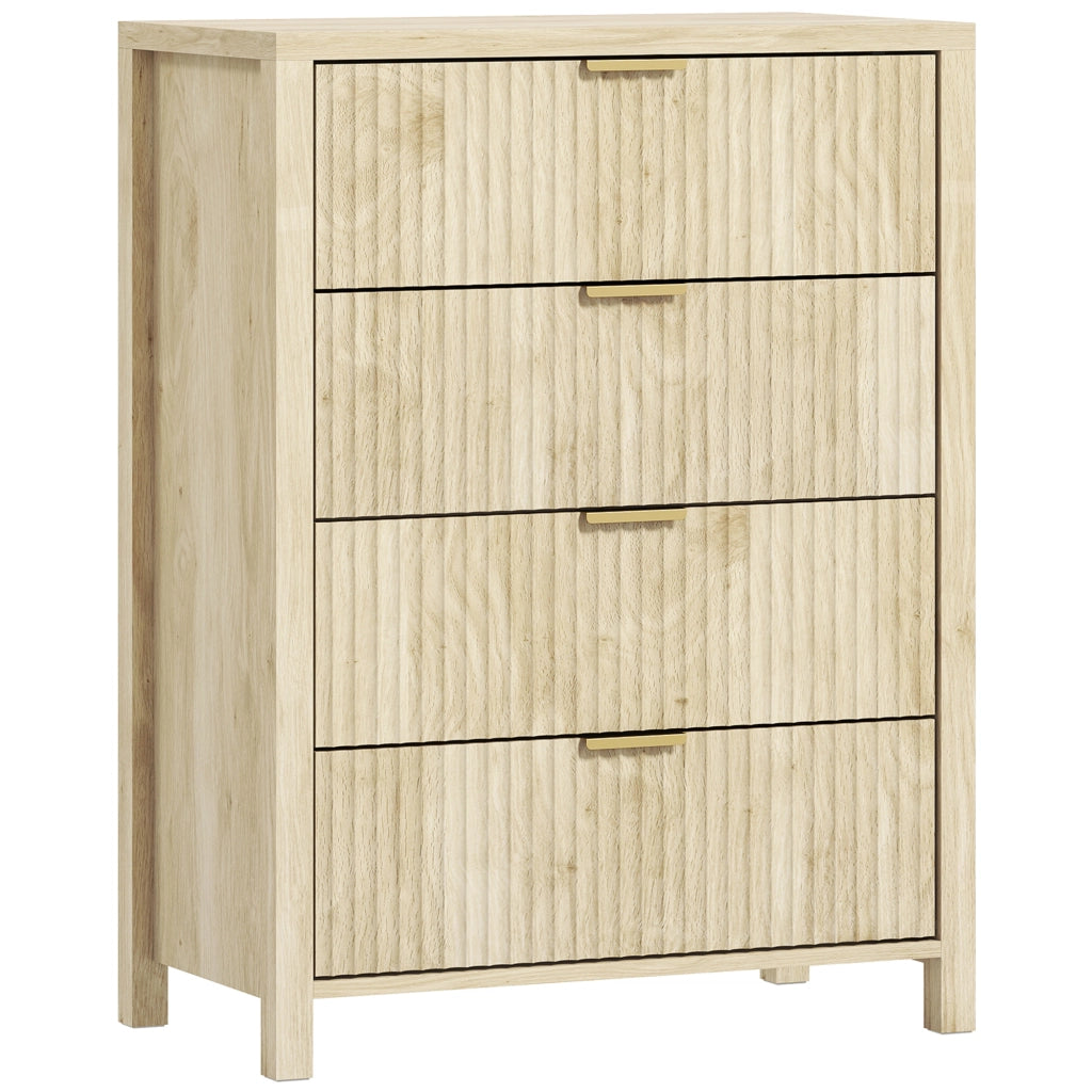 Cassettiera con 4 Cassetti Design Canettato 70x38x93 cm Maniglie Dorate in MDF Color Legno