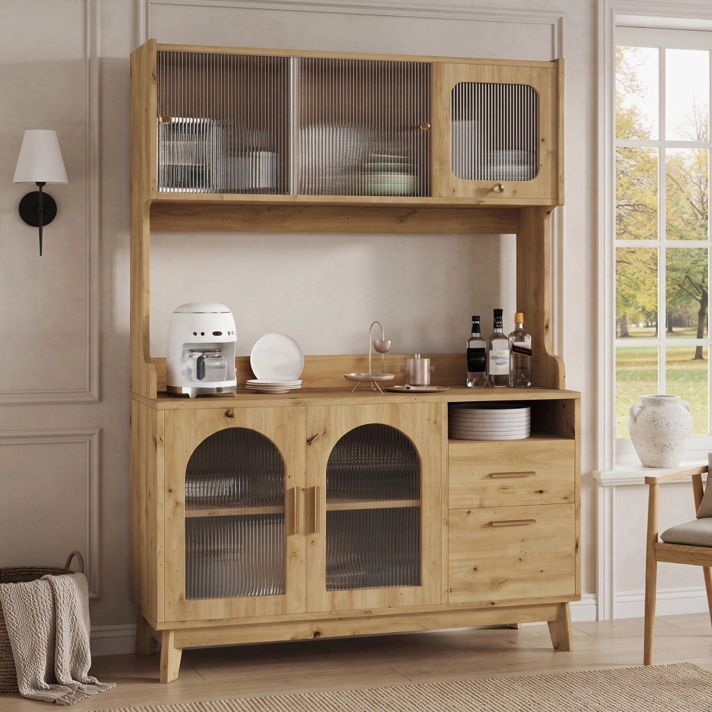 Credenza alta con vani e prese USB; per cucina; in truciolare; 120×40×178 cm; legno