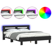 Letto matrimoniale | Letto per adulti | Giroletto con Testiera e LED Nero 140x200 cm