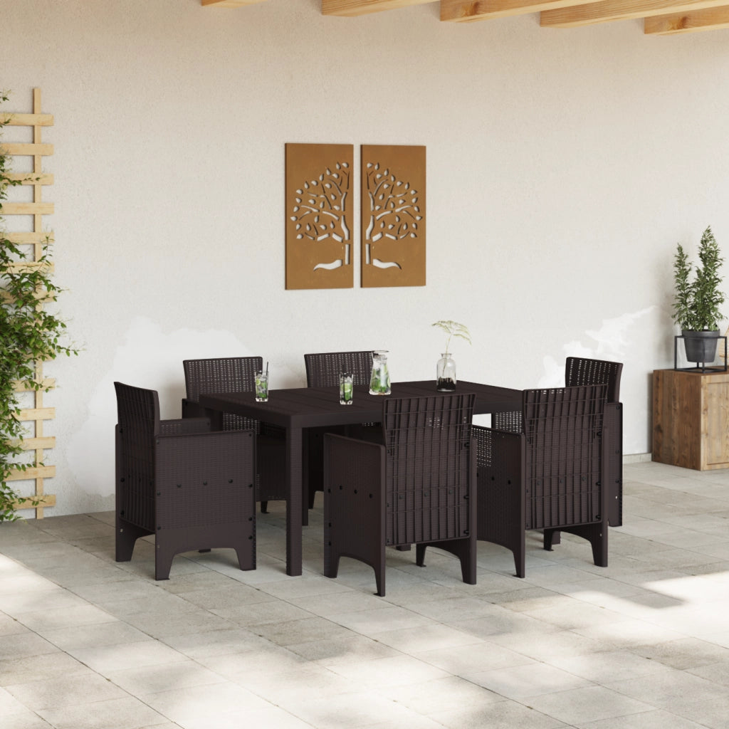 Set da Pranzo da Giardino 7 Pezzi Rattan Plastico Marrone