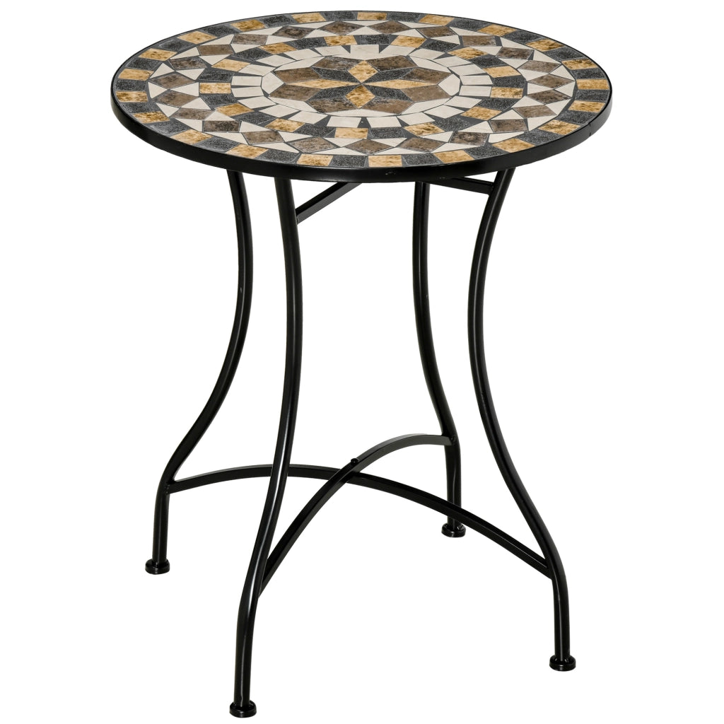 Tavolo da Giardino Rotondo in Metallo e Mosaico per Esterno e Interno, §¶60x71cm, Nero