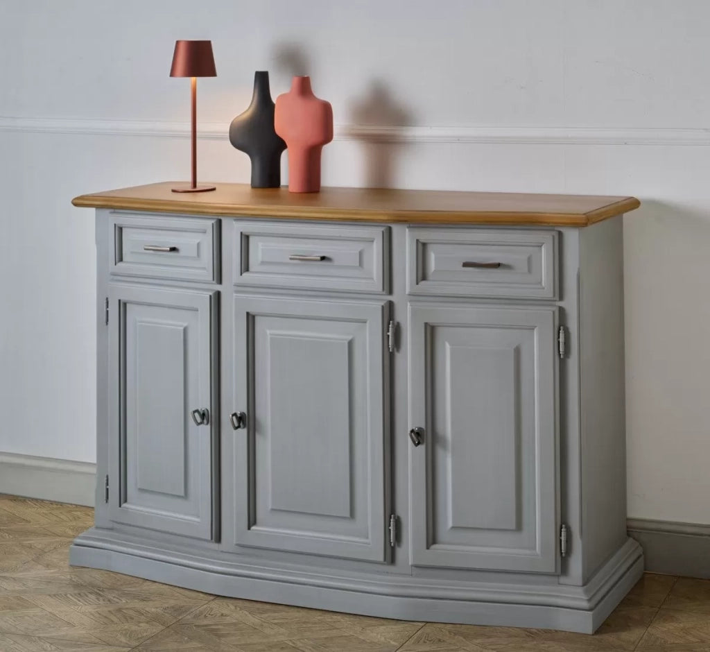 Madia credenza 3 porte 3 cassetti legno shabby grigio e noce 126x38x86 - Mobili 2G