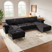 Divano angolare modulare a U 4-5 posti 262 x 134 x 86 cm in chenille nero