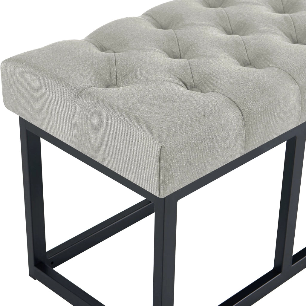 Panca design AMUN in metallo nero opaco e tessuto grigio,120 cm