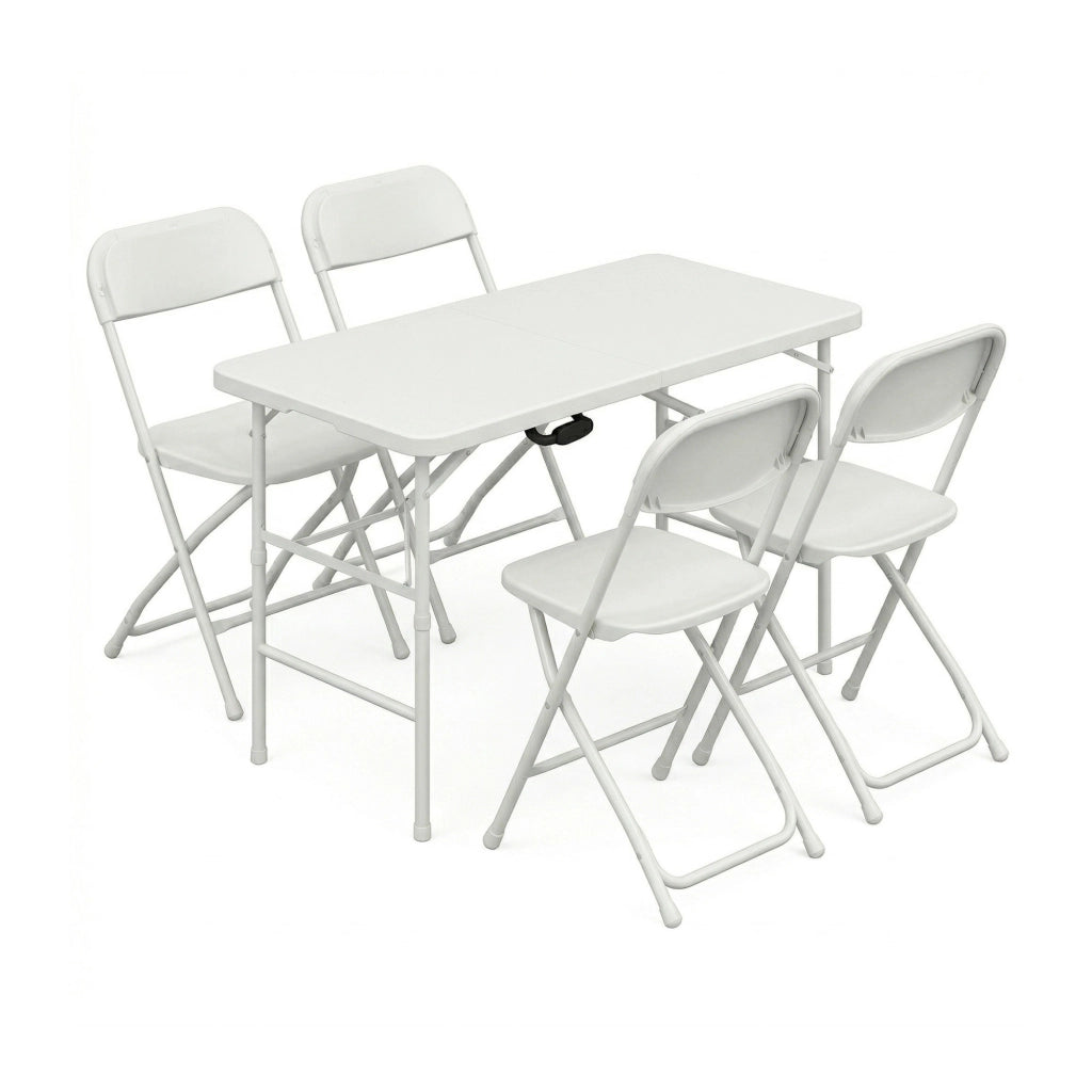 Essence + Purity - Set tavolo e 4 sedie pieghevoli da giardino terrazzo per campeggio picnic feste in resina bianco