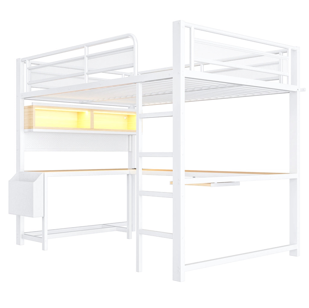 Letto a soppalco 140x200 cm con scrivania, LED e ricarica USB