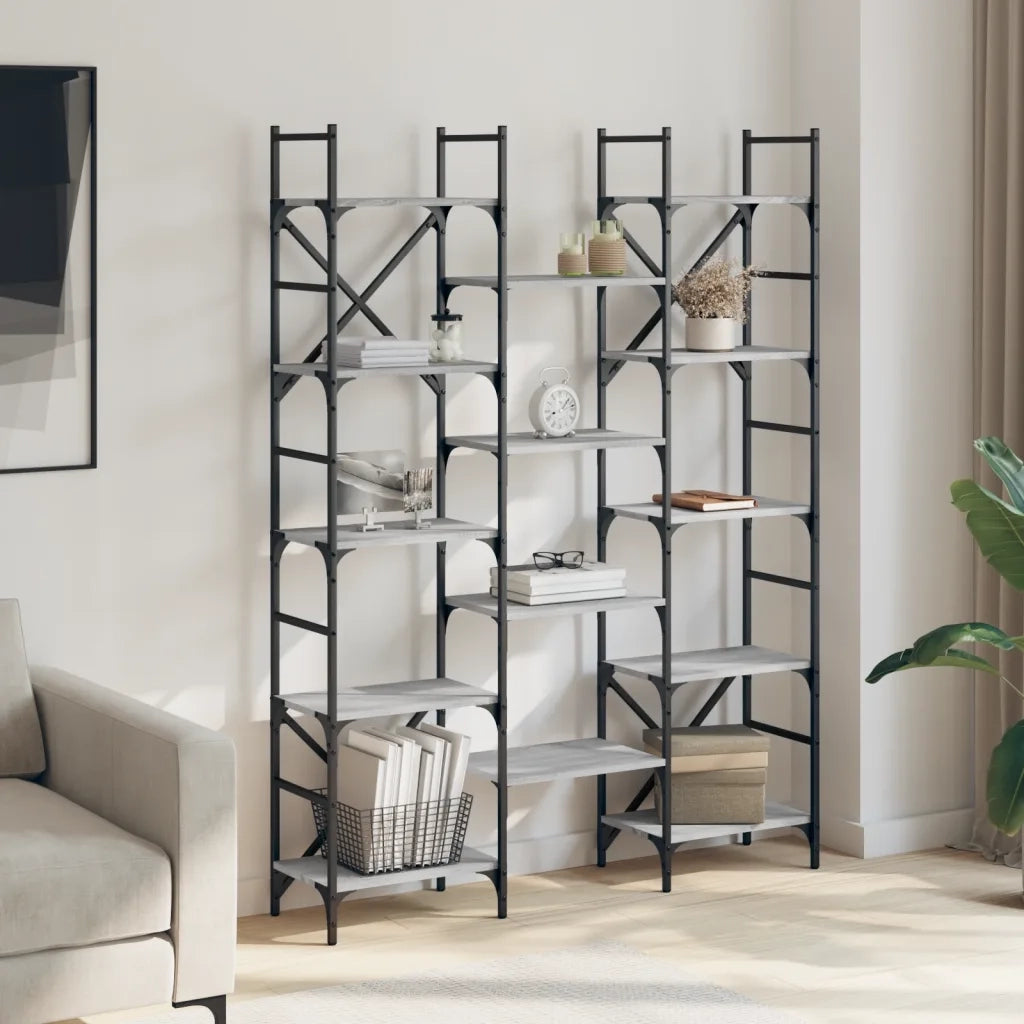 Libreria-Scaffale per Libri-Mobile di Stoccaggio Grigio Sonoma 127,5x28,5x172,5 cm in Legno Multistrato