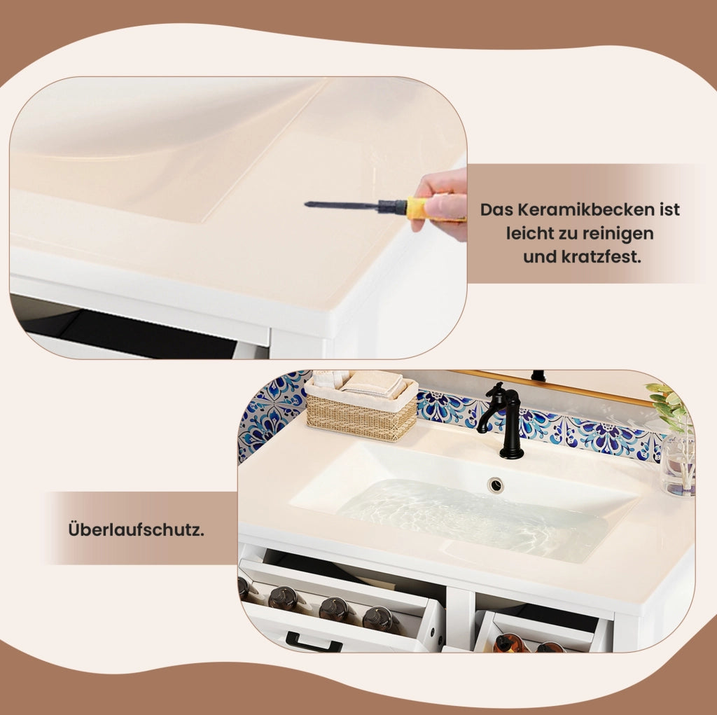 Mobile lavabo da terra con lavandino in ceramica e 4 cassetti