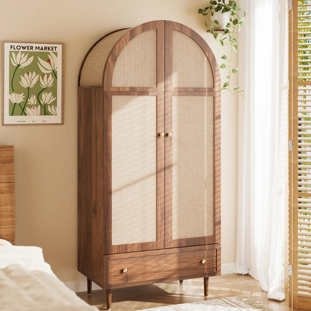 Armadio con cassetto e asta appendiabiti; ante rivestite in tessuto; stile moderno per camera da letto; in MDF; legno; 79 × 50 × 175 cm