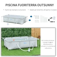 Piscina Fuori Terra Autoportante, Piscina Rigida Rettangolare con Filtro e Valvola in Acciaio e PVC, Grigio, 252x152x65cm