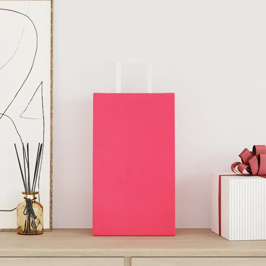 Sacchetti di Carta 250 pz con Manici Rosa 21x11x36 cm