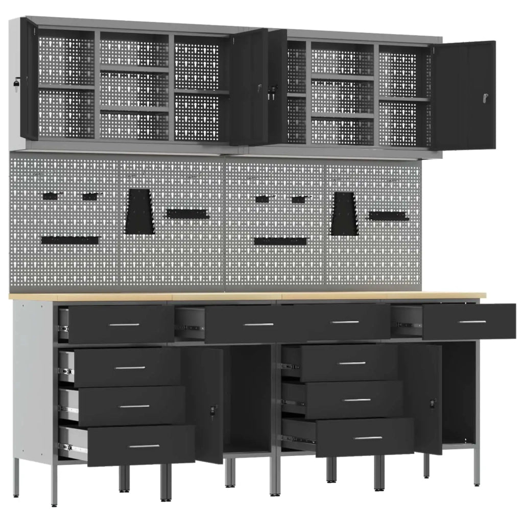 Mobile da lavoro 10 pcs Nero Legno ingegnerizzato e acciaio 3321490
