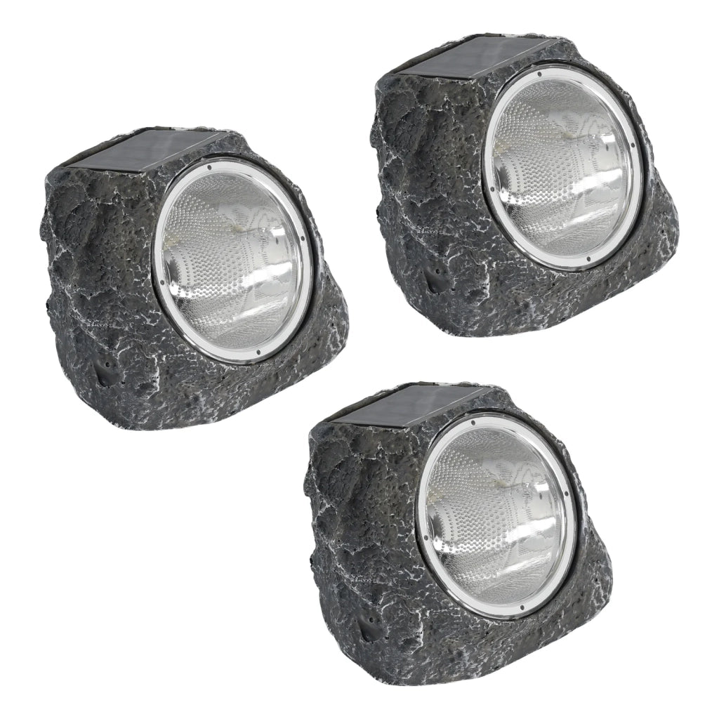 Set 3 Lampade Solari Esterno Stazzone Plastica Grigia 4 Luci Led 0,6W Ip44