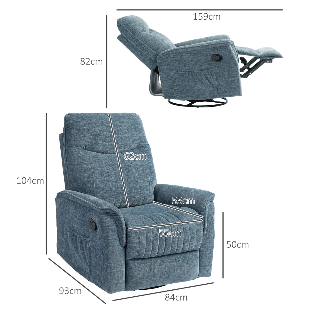 Poltrona reclinabile girevole con poggiapiedi retrattile ¨C Zephmum ¨C Blu
