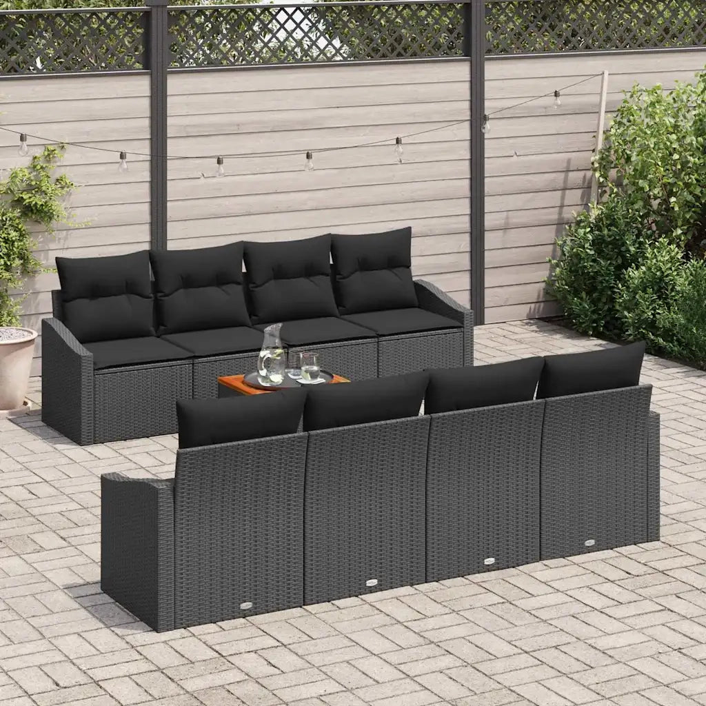 Set Divano da Giardino con archiviazione 9 pcs Nero polyrattan 3356476