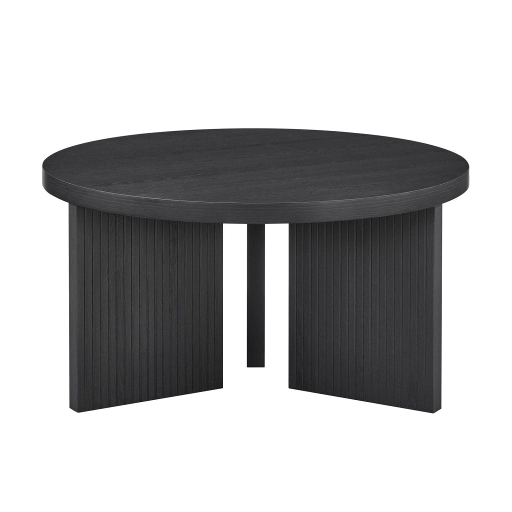Tavolino da caffè rotondo in MDF nero con design scanalato