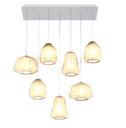SOSPENSIONE BIANCO 7 LUCI RETTANGOLARE VETRI 2X ALPHA + 3X BETA + 2X GAMMA AMBRA 1176BI-S7 R ABG-AM