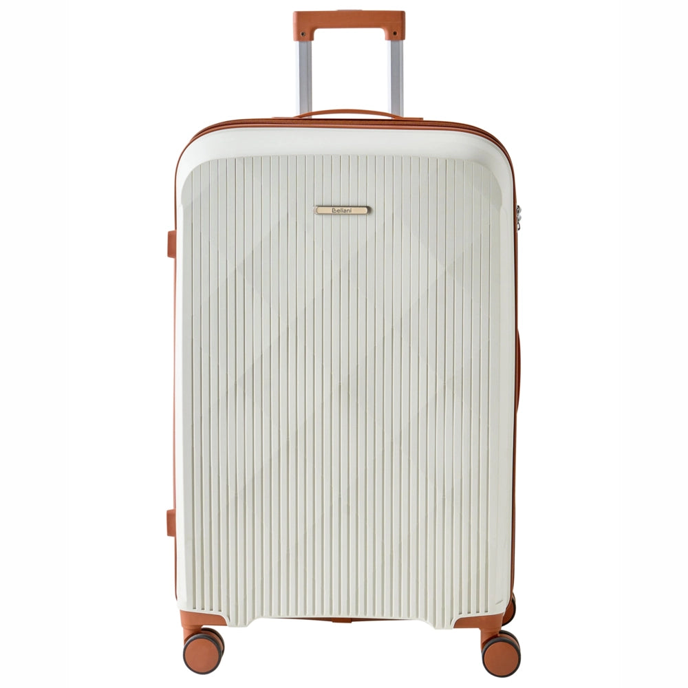 Set di 3 valigie rigide Bianco sporco e marrone Materiale sintetico Lucchetto TSA in ferro Ruote silenziose Cerniera antifurto 3 misure Moderno
