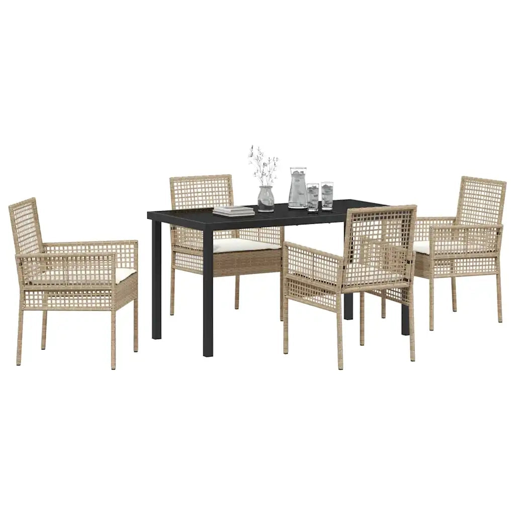 Set da Pranzo per Giardino con cuscino 5 pcs Beige polyrattan