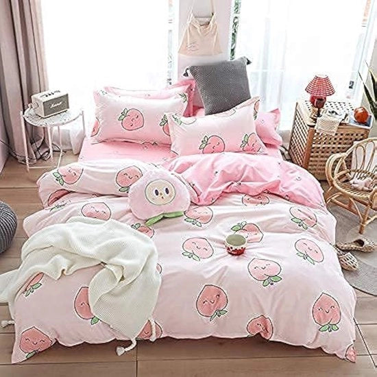 Set di coperte da letto per bambine con tema frutta e rosa