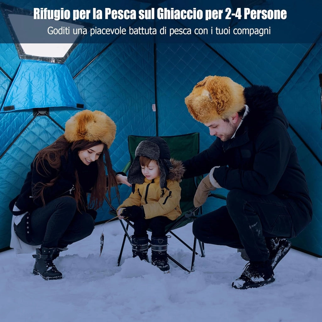 Tenda da Pesca sul Ghiaccio, Capanna di Ghiaccio in Tessuto Oxford con Finestre, Protezione Termica, Antivento e Impermeabile, per Pesca Invernale, per 2 Persone