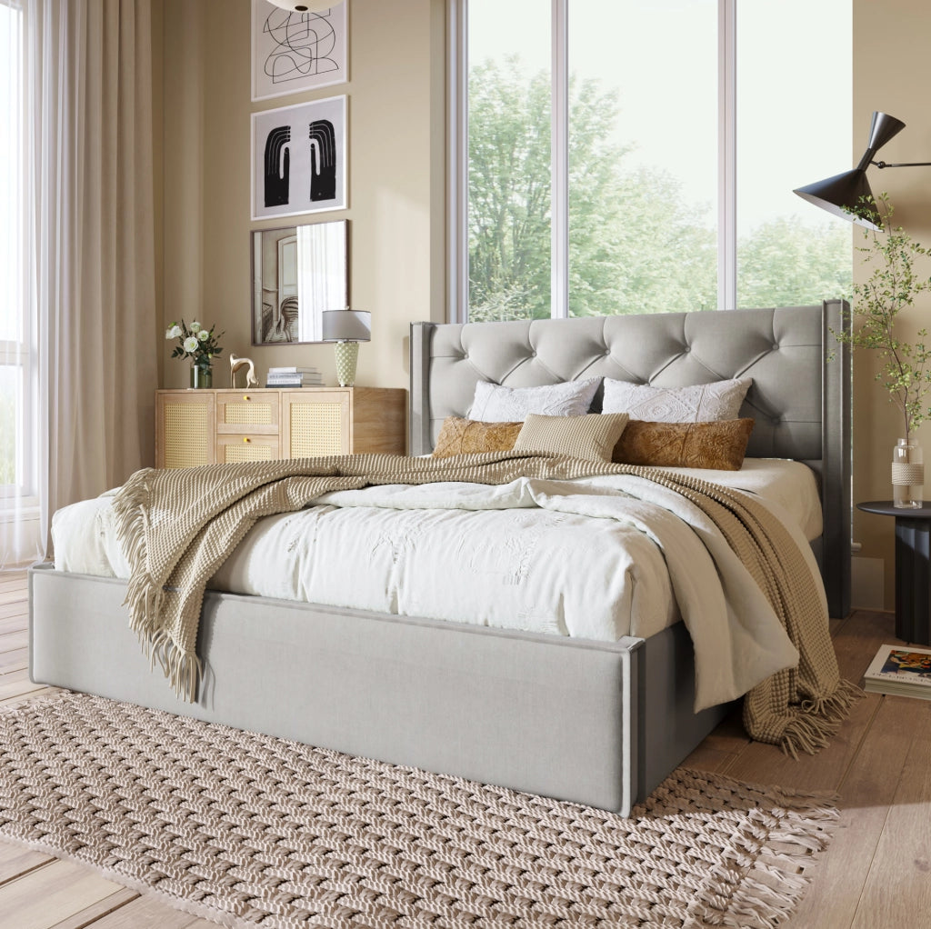 Letto imbottito contenitore 140x200 cm grigio chiaro