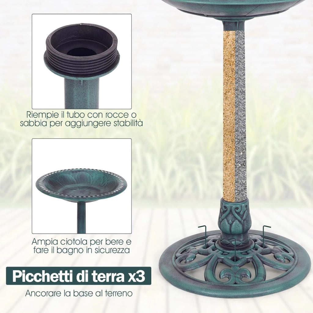 Mangiatoia per Uccelli, Vasca per Uccelli Autoportante da Esterno con Supporto, Stazione di Alimentazione per Uccelli per Balcone Giardino Cortile Patio (Verde)