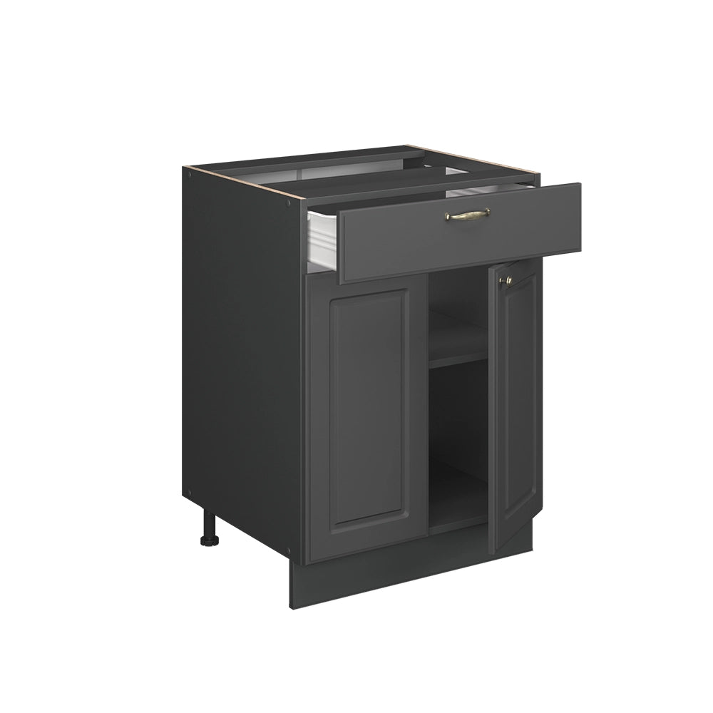 Vicco Mobiletto base per cucina Landhaus antrazit-oro 60 cm con cassetto, PL Rovere
