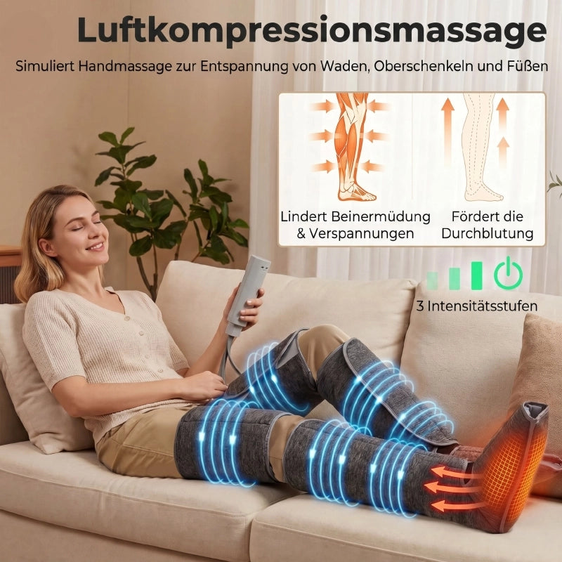 Massaggiatore per gambe con funzione riscaldante e di compressione, 3 modalit¨¤ automatiche e 3 livelli di intensit¨¤, massaggiatore per piedi e