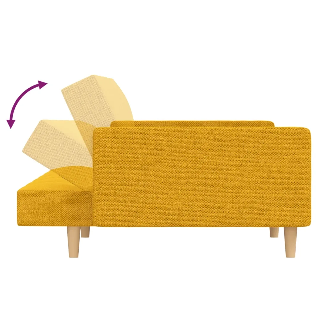 Divano Letto a 2 Posti con 2 Cuscini Giallo in Tessuto 375804