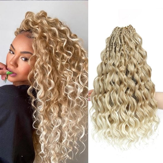 Estensioni capelline a ghiglietto 14 pollici - Trecce sintetiche - Capelli boho - Boccoli - Capelli ondulati - Leggeri - Per donne - Estensioni capelline