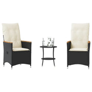 Set da BistrÃ² 3 pz con Cuscini Nero in Polyrattan
