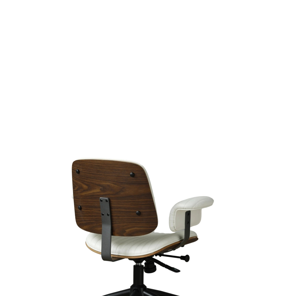 Poltrona da ufficio girevole in pelle PU beige con braccioli imbottiti e base in metallo