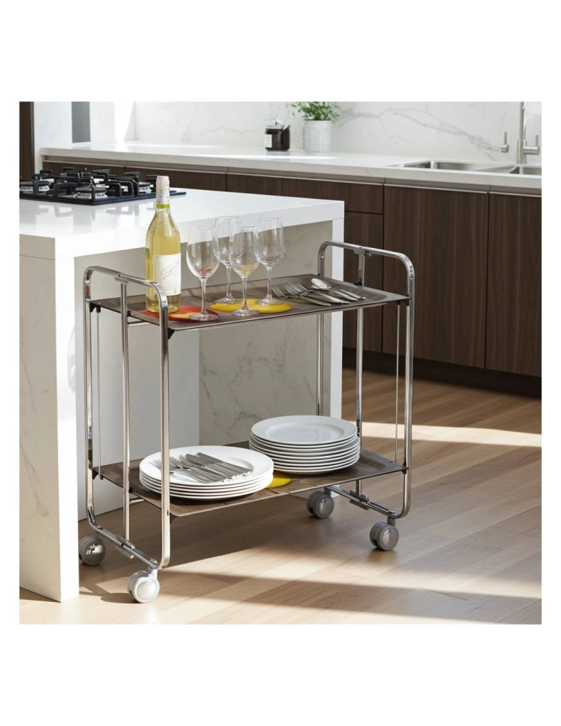 Carrello da cucina pieghevole cromato con ruote BAUHAUS 2 ripiani