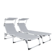 Coppia Di Lettini Pieghevoli Prendisole Tettuccio Parasole Schienale Reclinabile Regolabile 6 Posizioni Struttura In Alluminio Sedia Sdraio Spiaggia Mare Giardino Piscina 187 x 59 x 29 Cm (Gray)