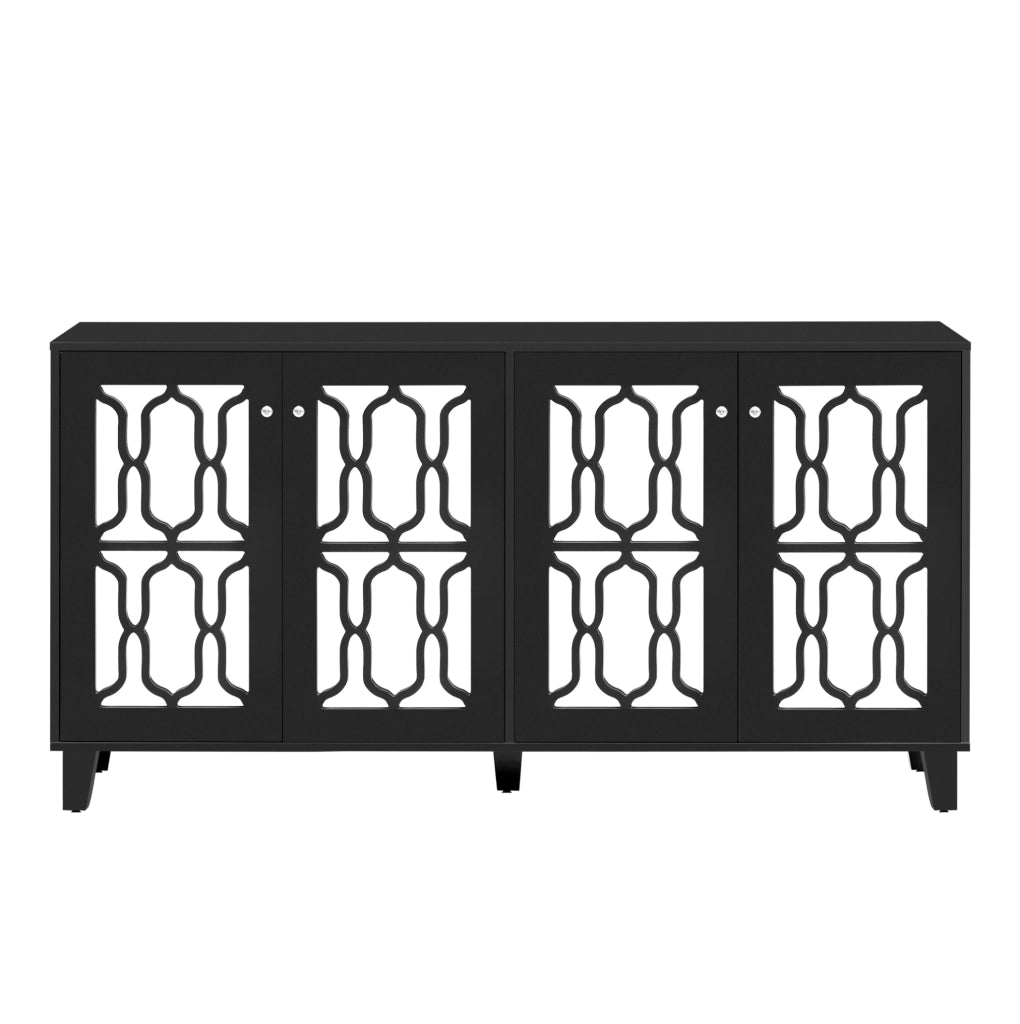 Credenza 160x40x84 cm nera in MDF con 4 ante e ripiani regolabili