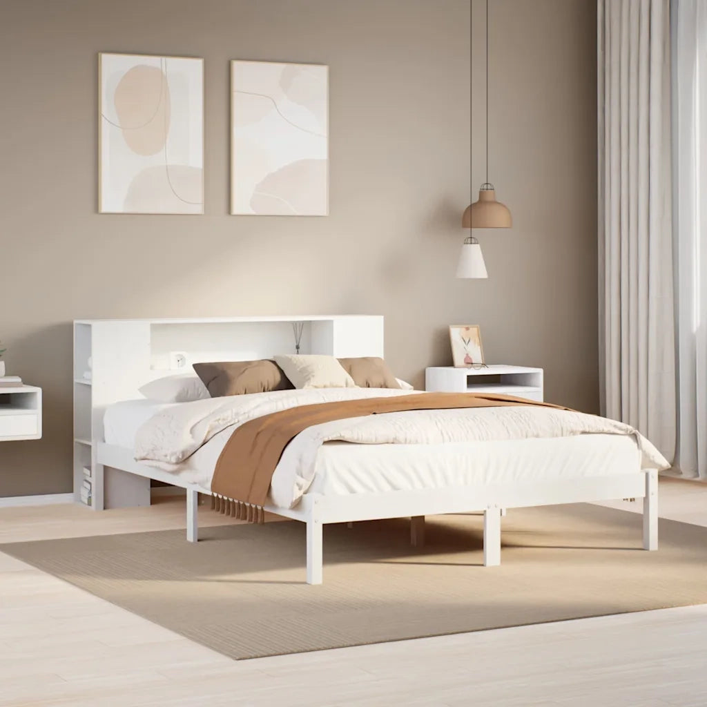 Letto Libreria senza Materasso-Struttura Letto con contenitore Bianco 160x200 cm Legno di Pino 492434