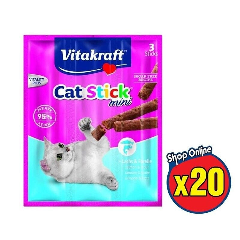 KIT 20 CONFEZIONI CAT MINI SNACK GATTO DA 3 STICK 18 GR SALMONE E TROTA