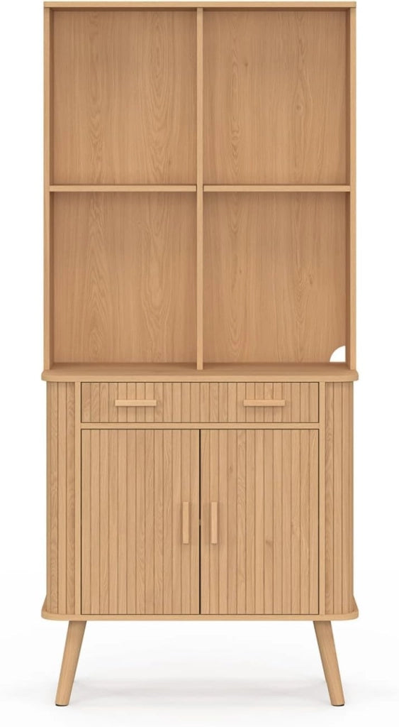 Comò da cucina ROMIE 80 CM 2 ante + cassetto con effetto doghe in legno