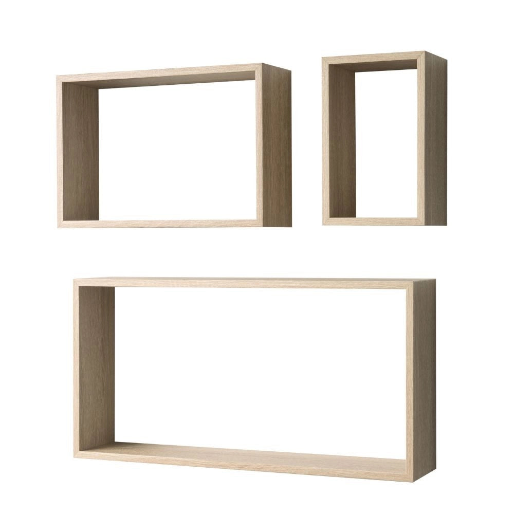 Set 3 mensole da parete forma rettangolare Shelvy Rec colore rovere sonoma
