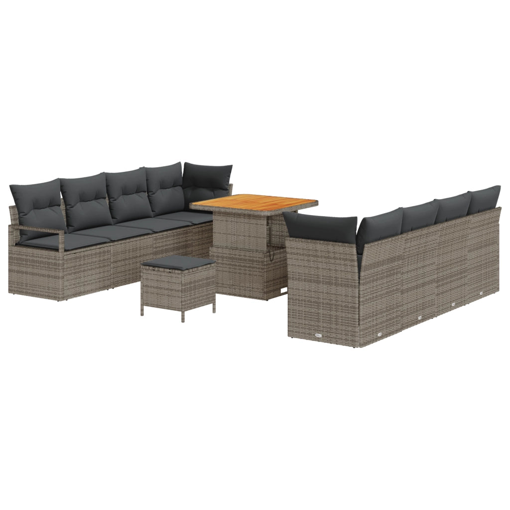 Set da Giardino  a 11 Pezzi con Cuscini Grigio Polyrattan Acacia