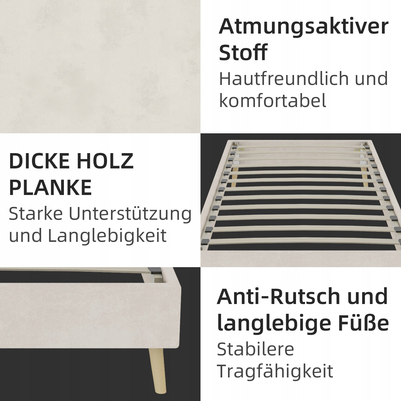 Letto singolo 90x200 - Xylo - Beige velluto olandese