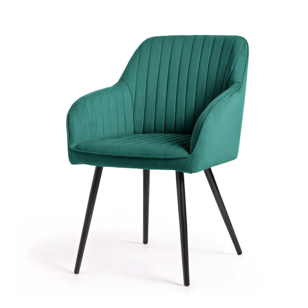 Set di 6 Sedie in velluto con cuciture verticali FLORENCE Verde Bottiglia gambe nere